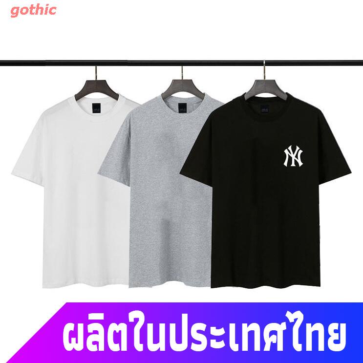 gothic-เสื้อยืดผู้ชายและผู้หญิง-mlb-fashion-printed-cotton-unisex-t-shirt-short-sleeve-short-sleeve-t-shirts