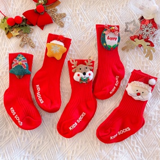 ถุงเท้าซิลิโคน กันลื่น ลายคริสต์มาส ซานต้า ดาว กวาง สีแดง ให้ความอบอุ่น สําหรับเด็กทารกแรกเกิด เด็กผู้ชาย เด็กผู้หญิง