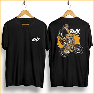 Tee เสื้อยืดสําหรับผู้ชาย❦I.BMX กะโหลกศีรษะ Biker กราฟิกแขนสั้นสีดํา R Unisex Tshirt/เสื้อผ้า/ที !lq