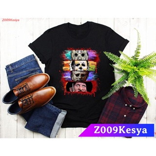 Z009Kesya เสื้อยืดผู้ชาย Jason Michael Freddy Leather Face Horror Characters Halloween 2021 Shirt, Michael Myers And Jas