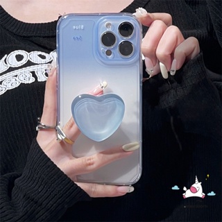 เคสโทรศัพท์มือถือแบบนิ่ม ไล่โทนสีฟ้า พร้อมที่ตั้งวาง รูปหัวใจ สําหรับ Samsung A14 A04s A12 A04 A50 A04E A32 A13 A23 A22 A30s A53 A51 A30 A73 A33 A21s A50s M23 A20s A52 A20 A11 A10s A03s A02s A03