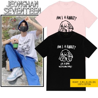 เสื้อคู่วินเทจ 【HOT】เสื้อยืด พิมพ์ลายศิลปินเกาหลี jeonghan Seventeen I AM a RABBIT or a bear5GH34H