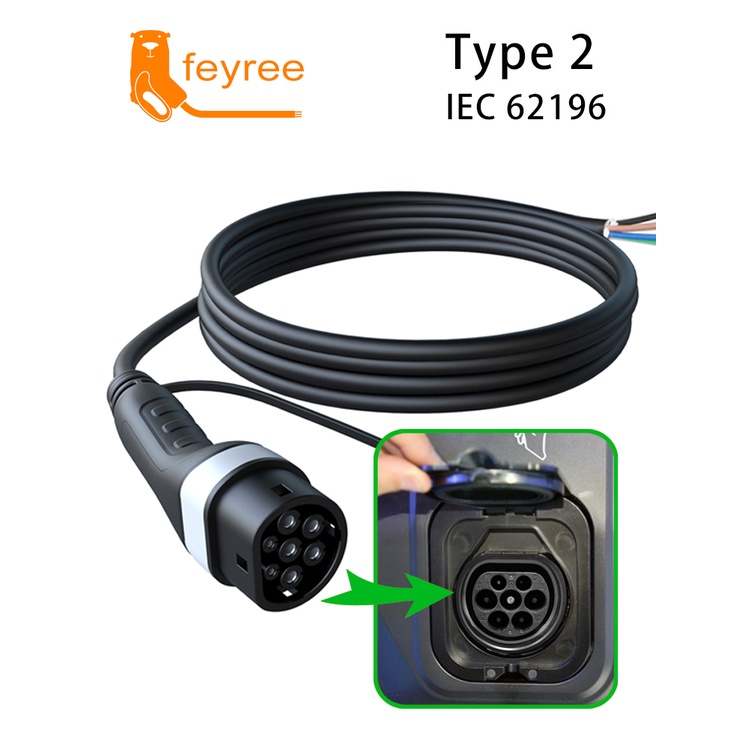 feyree-ev-สายชาร์จ-type2-ตัวเมีย-32a-7kw-1-เฟส-3-เฟส-11kw-22kw-iec62196-2-สําหรับรถยนต์ไฟฟ้า