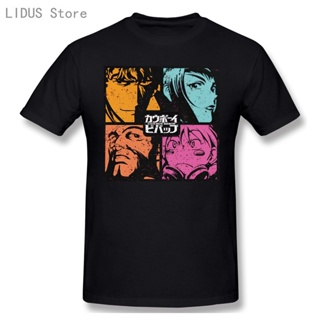 เสื้อยืดเข้ารูป คลาสสิก 90s อะนิเมะคาวบอย Bebop บุรุษเสื้อยืดแขนสั้นญี่ปุ่นมังงะเข็ม Spiegel เสื้อยืดผ้าฝ้าย 100% เสื้อย