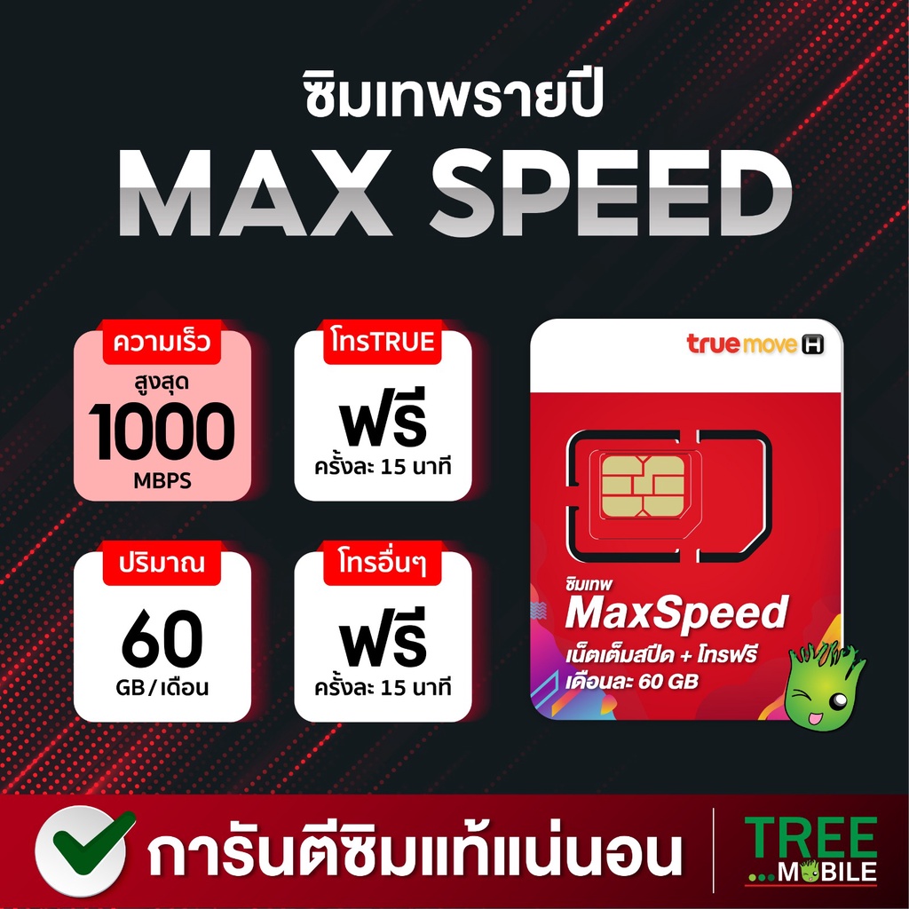 ภาพหน้าปกสินค้า** ตัวแทนทรู ซิมเทพ ทรู Maxspeed 60 ธอร์ 10Mbps ซิมเทพ Fast 70GB ส่งฟรี โทรฟรีไม่อั้น max speedซิมรายปี TreeMobile