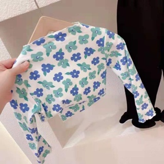 [Babycat] พร้อมส่ง ขายดี เสื้อยืดแขนยาว คอสูง ผ้ากํามะหยี่ ลายดอกไม้ สไตล์เกาหลี ญี่ปุ่น แฟชั่นฤดูใบไม้ร่วง ฤดูหนาว 2022 สําหรับเด็ก