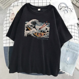 เสื้อคู่วินเทจ Camiseta con estampado de La Gran Ola para mujer, ropa informal ฮาราจูกุ, ฮิปฮอป, ยูนิเซ็กซ์, อุกิโยเอะซู