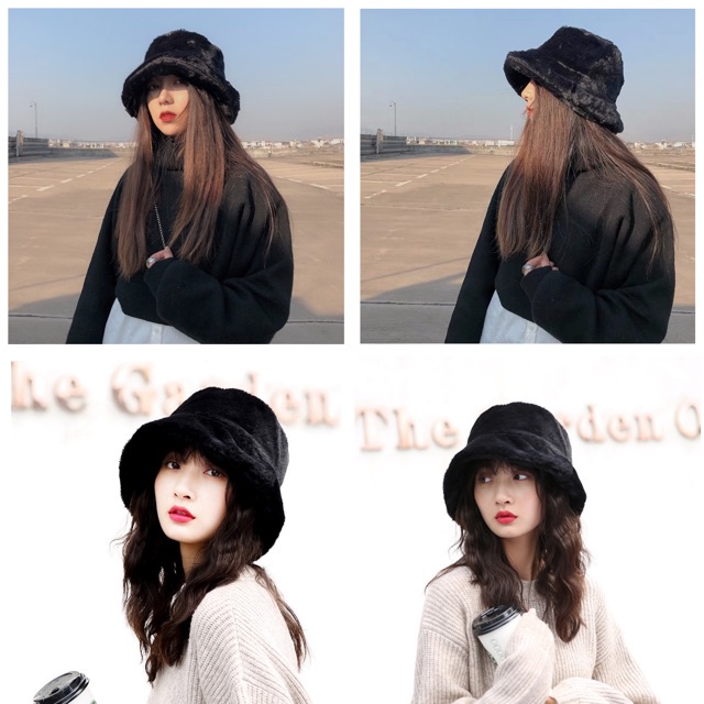hat-l-หมวกทรงบัคเก็ต-กันหนาว-ขนเทียมนุ่มอุ่น