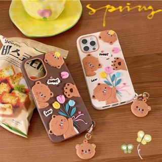 เคสโทรศัพท์มือถือ ซิลิโคนนิ่ม กันกระแทก ลายการ์ตูนหมี ดอกไม้น่ารัก หรูหรา สําหรับ iPhone 14 13 12 11 Pro Max XS X XR SE 7 8