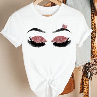 เสื้อยื Camiseta de manga corta con estampado de ojos y pestañas para mujer, blusa Sexy con estampado de dibujos animado