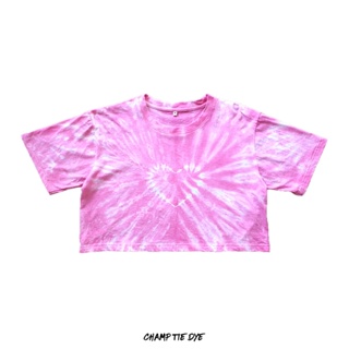 เสื้อครอป มัดย้อม ลายหัวใจ สีชมพู เอวลอย Tie Dye  Crop top