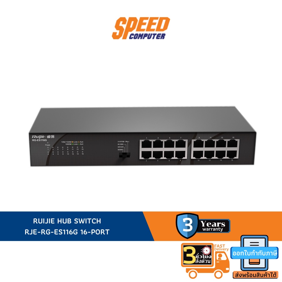 RUIJIE HUB SWITCH RJE-RG-ES116G 16-PORT 3YEAR By Speed Computer ...
