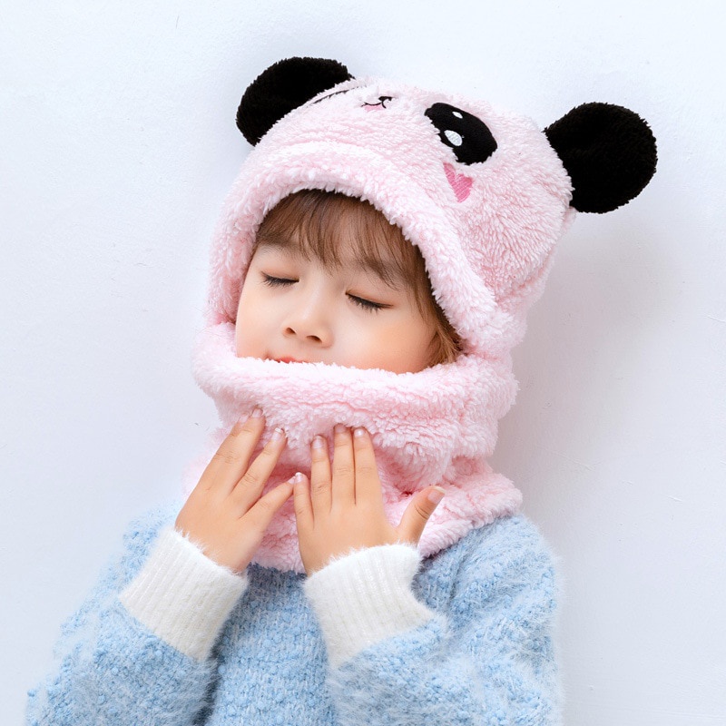 cartoon-panda-kids-hat-set-double-layer-fleece-thicken-warm-boys-girls-beanie-cap-autumn-winter-windproof-children-bonnet-hat