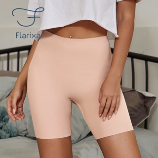 Flarixa กางเกงบ็อกเซอร์ขาสั้น เอวสูง ผ้าเรยอน ไร้รอยต่อ เพื่อความปลอดภัย สําหรับสตรี