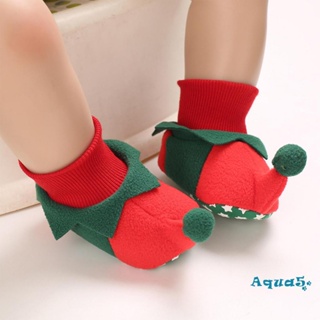 Aqq- รองเท้าเด็ก คริสต์มาส, การ์ตูน ท่อสูง กันลื่น บ้าน เด็กผู้ชาย เด็กผู้หญิง การเรียนรู้ รองเท้าเดิน