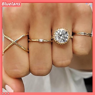 【 Bluelans 】 แหวนนิ้วประดับ Cubic Zirconia ทรงกลม 5 ชิ้น / ชุด