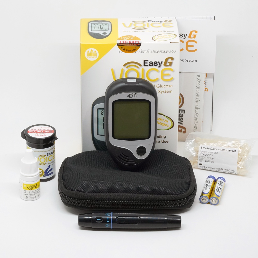 easy-g-voice-เครื่องวัดระดับน้ำตาลในเลือด-อีซี่-จี-วอยส์-พร้อมแผ่นวัดระดับน้ำตาล-amp-เข็มเจาะเลือด-อย่างละ-25-ชิ้น