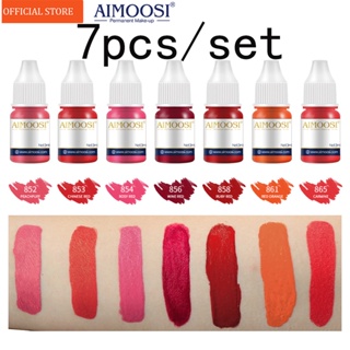 Aimoosi เม็ดสีออร์แกนิก กึ่งถาวร สีแดง กุหลาบ สีแดง สําหรับสักริมฝีปาก 7 ชิ้น ต่อชุด