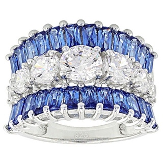 แหวนเงินแท้ เกรด 925 ทรงเรขาคณิต ประดับหิน สีขาว และสีฟ้า หรูหรา คุณภาพสูง สําหรับผู้หญิง หมั้น งานแต่งงาน