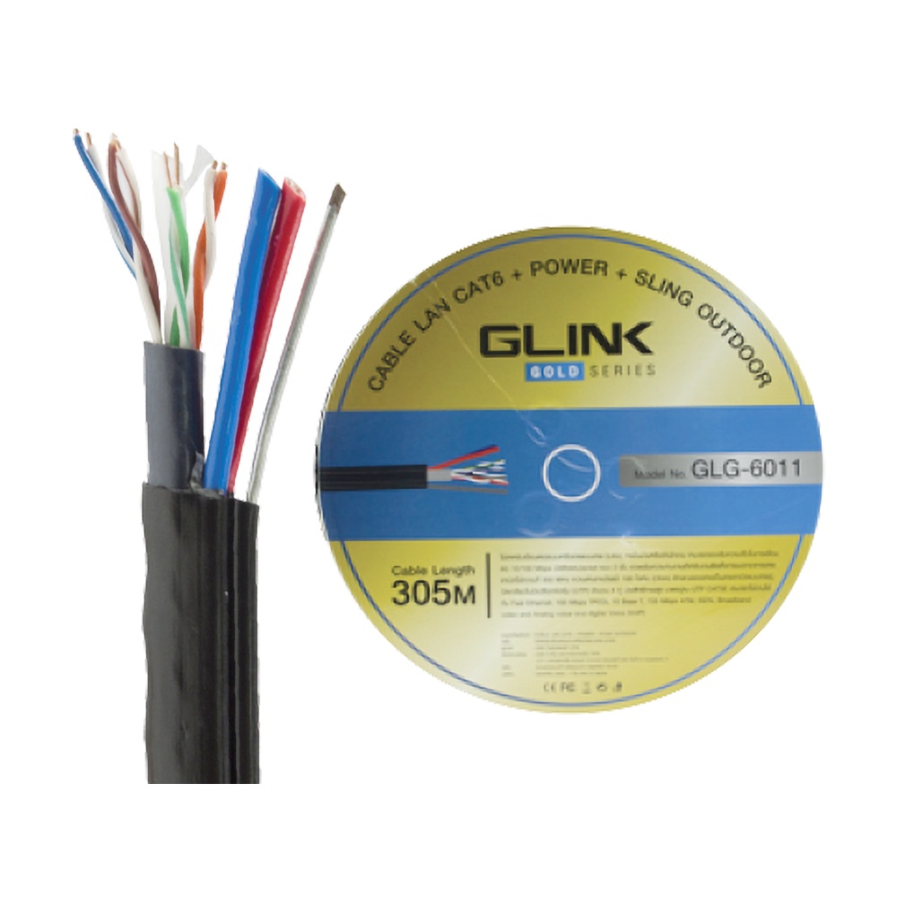 glink-สาย-lan-cat6-มีไฟ-มีสลิง-outdoor-305-m-รุ่น-glg-6011-gold-series