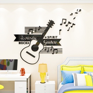 สติกเกอร์อะคริลิค ลายสัญลักษณ์ดนตรีกีตาร์ มีกาวในตัว สําหรับตกแต่งห้องนอน ห้องเรียน