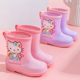 รองเท้าบูท กันฝน พื้นนิ่ม กันลื่น ลาย Hello Kitty สําหรับเด็ก