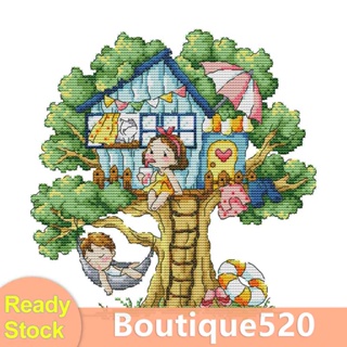 ♚พร้อมส่ง♚ชุดปักครอสสติตช์ 14CT พิมพ์ลายบ้านต้นไม้ DIY [boutique520.th]