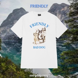 (7309) เสื้อยืดสีขาว ลายสุนัข FRIENDLY ผ้าคอตตอน 100%