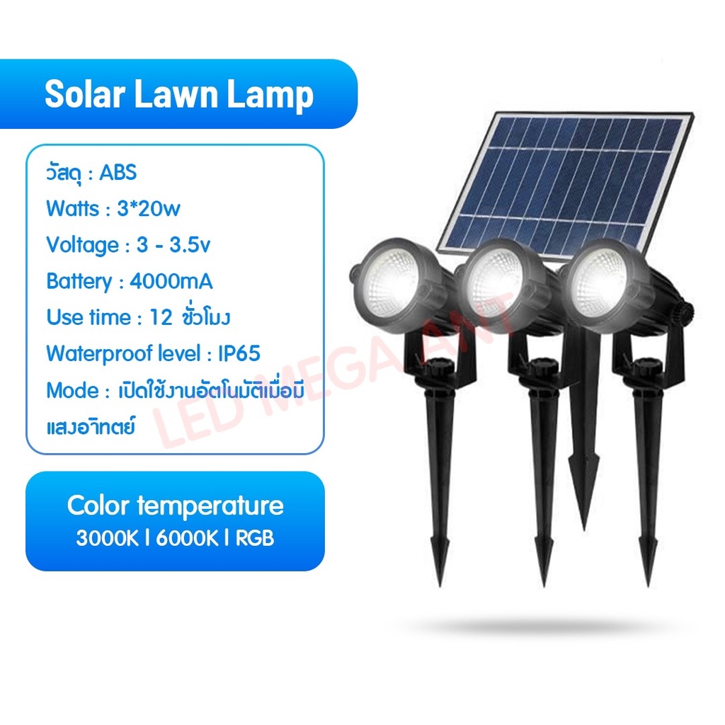 Solarสนาม (ไฟส่องต้นไม้ ไฟสวนled ไฟปักดิน Solar cell ) 60W / 80W รุ่น ...