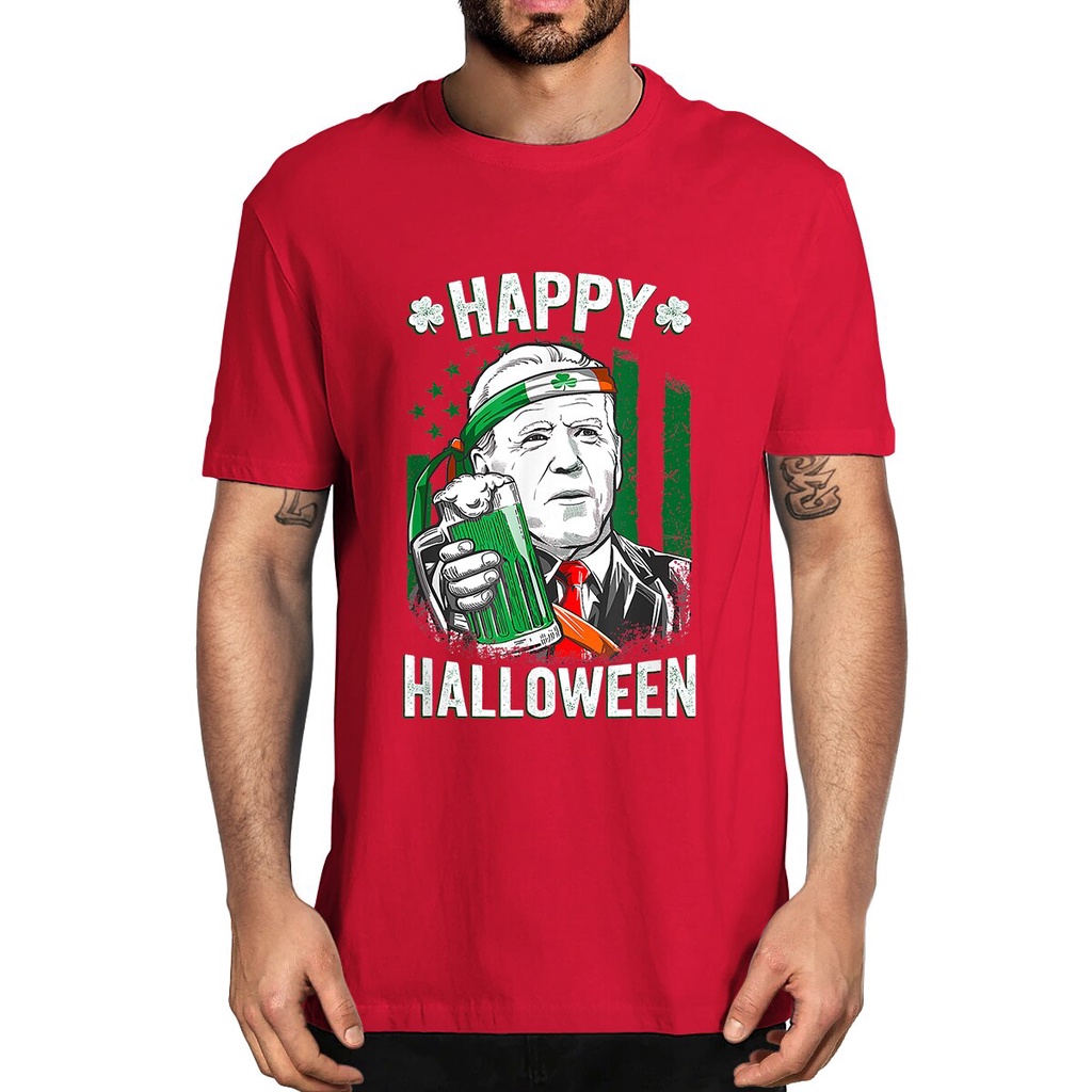 เสื้อขาว-ผ้าฝ้าย-100-ตลก-leprechaun-biden-สุขสันต์วันฮาโลวีนสําหรับวันเซนต์แพทริกเสื้อยืดแปลกใหม่ผู้ชายผู้หญิงชุดสตรีทแ