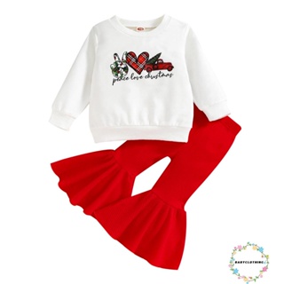 Babyclothes- เสื้อผ้าเด็กทารก ชุดคริสต์มาส พิมพ์ลายตัวอักษร รถ แขนยาว เสื้อยืด และชุดลําลอง ยาง ขาบาน