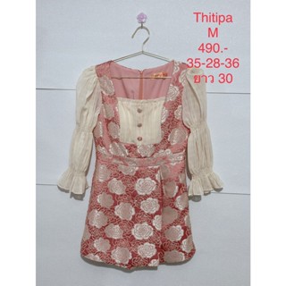 จั๊มสูทขาสั้น สีชมพู ลายดอกกุหลาบ THITIPA SIZE  M