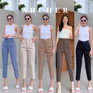 (003) พร้อมส่ง🌂𝐀𝐑𝐂𝐇𝐄𝐑🌂(ไซส์S-2XL)กางเกงกระบอกเล็ก8ส่วน รุ่นหูธนู ทรงสวยผ้าไมโครไม่ยืดทรงสวย เอวสูง  ใส่ได้ทุกโอกาส
