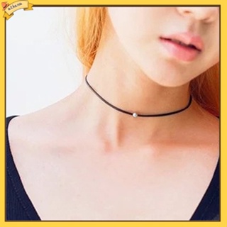[Athena] Women Casual Black Punk Faux Leather Chain Bead Collor Clavicle Necklace Gift