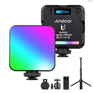 Andoer W64RGB ชุดไฟวิดีโอ RGB LED CRI95+ 2500K-9000K หรี่แสงได้ 20 เอฟเฟคไฟแม่เหล็ก ด้านหลัง พร้อมขาตั้งกล้อง และหัวบอล ยืดหยุ่น และ P