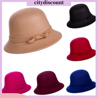 &lt;citydiscount&gt; Fashion Women Solid Color Warm Woolen Bow Cloche Autumn Winter Bowler Hat Cap