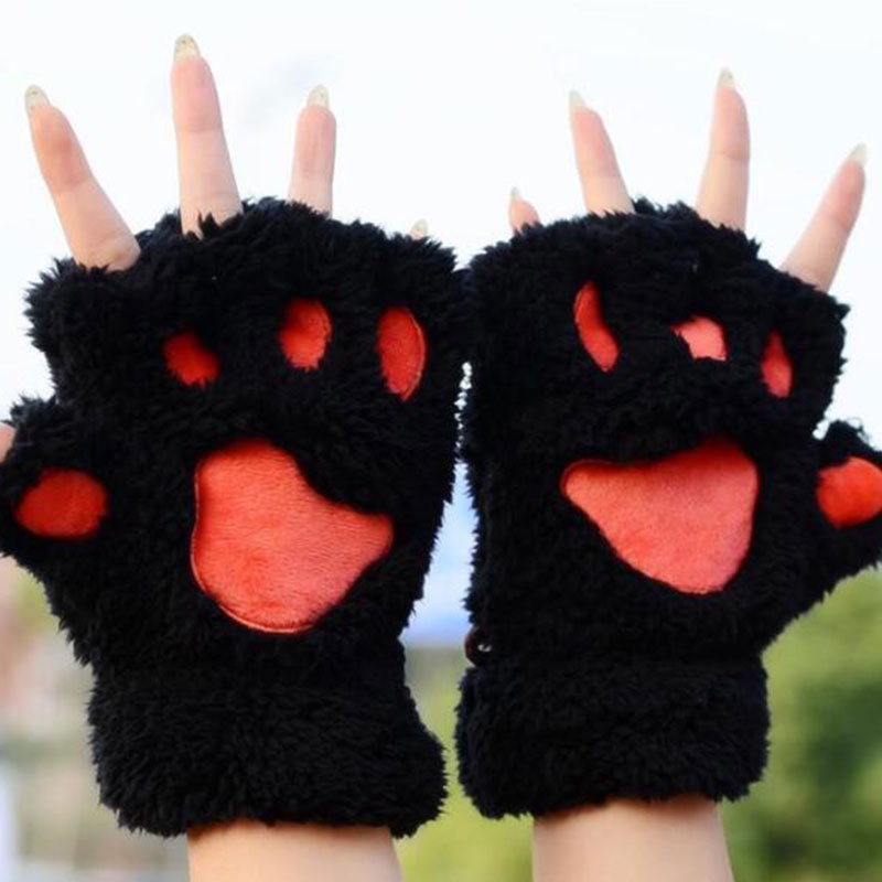 ถุงมือครึ่งนิ้ว-รูปอุ้งเท้าแมว-และอุ้งเท้าแมวน่ารัก-ถุงมือน่ารัก