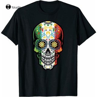 เสื้อยีด ใหม่น้ําตาลกะโหลก Cinco De Mayo เม็กซิกันธงเสื้อยืดคอตเทนเสื้อยืด Unisex