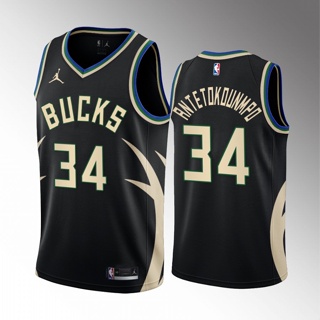 เสื้อกีฬาบาสเก็ตบอล Milwaukee Bucks No.34 สีดํา ฤดูกาล 23 #เสื้อกั๊กบาสเก็ตบอล Antetokounmpo เวอร์ชั่น 34 Au