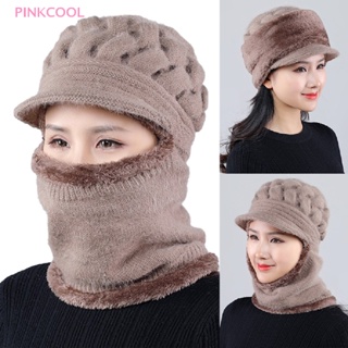 Pinkcool หมวกบีนนี่ ผ้าพันคอ ผ้าถัก กันลม ให้ความอบอุ่น ฤดูหนาว สําหรับผู้หญิง ขายดี