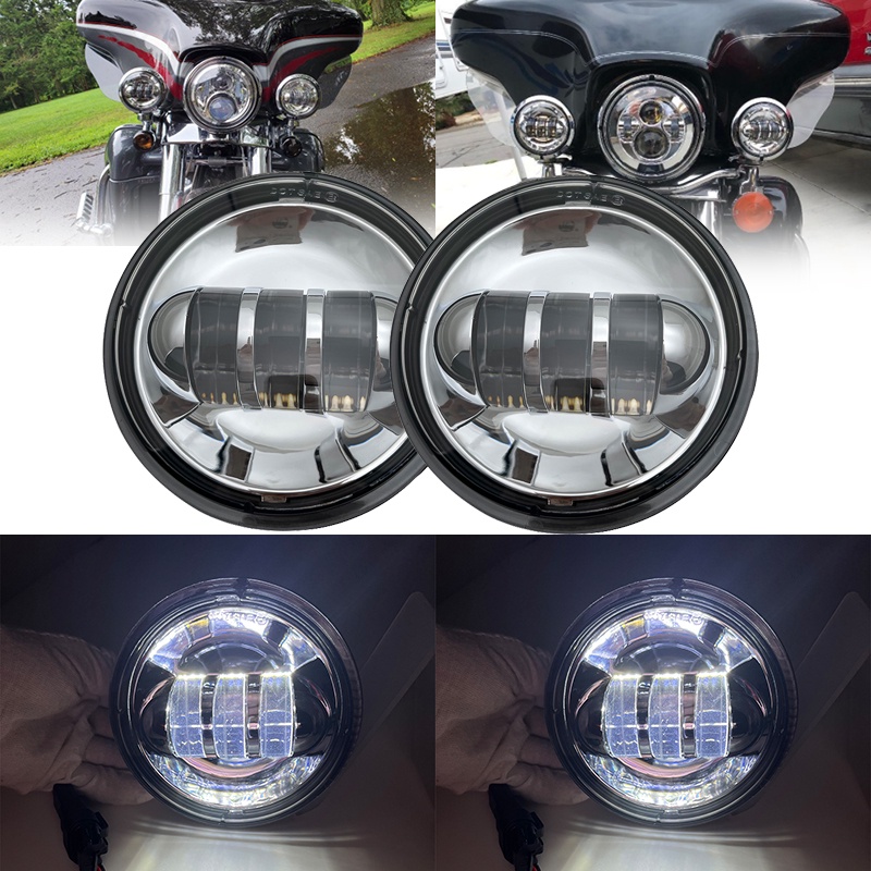 1-pair-4-5inch-motorcycle-chrome-black-led-fog-passing-auxiliary-light-for-classic-flhr-electra-glide-road-king-4-5-amp-quot