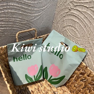 KiwiStudio(50 ต่อถุง) ถุงพลาสติก ลายดอกไม้สีเขียว 20*25/25*28/30*37 (SK0051)