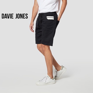 DAVIE JONES กางเกงขาสั้น ผู้ชาย เอวยางยืด สีดำ Elasticated Shorts in  black SH0065BK