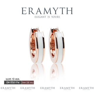 Eramyth jewelry: ต่างหูห่วง ดีไซน์ลงสี White Enamel ตัวเรือน เงินแท้ 92.5 13mm EM-0061 (พร้อมส่ง)