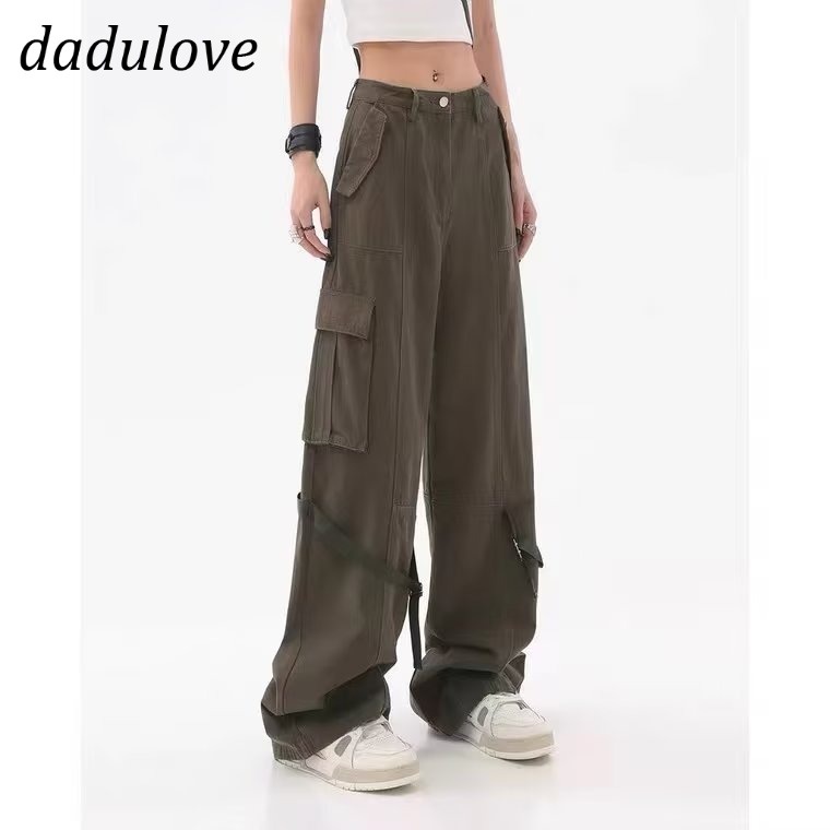 dadulove-new-american-army-green-multi-pocket-cargo-pants-niche-loose-womens-wide-leg-pants-casual-pants