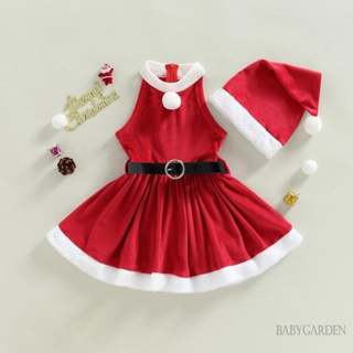 Babygarden- ชุดเดรสแขนกุด ผ้ากํามะหยี่ขนนิ่ม พร้อมหมวกซานต้า สําหรับเด็กผู้หญิง อายุ 2-7 ปี