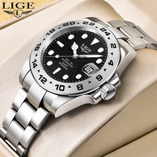 สินค้า LIGE Men นาฬิกาแบรนด์หรูสแตนเลสกันน้ำผู้ชายนาฬิกาข้อมือควอตซ์แฟชั่นอัตโนมัติวันที่นาฬิกาผู้ชาย นาฬิกาผู้ชาย