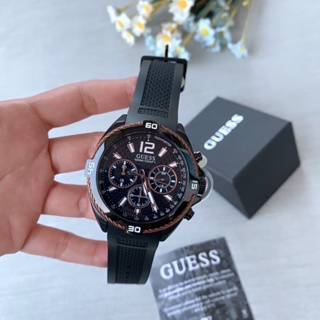 (ผ่อน0%) นาฬิกาชาย Guess W1168g3 หน้าปัด 45 มิล  สายซิลิโคนสีดำ