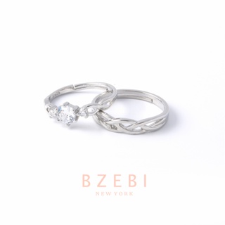 BZEBI เเหวนคู่ แต่งงาน เงินคู่ คู่ คู่เงินแท้ คู่รัก คู่เงินแท้ เงินอิตาลีสำหรับผู้หญิง เครื่องประดับแฟชั่นเกาหลี สําหรับผู้หญิง 278r
