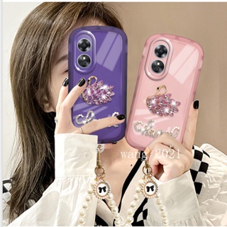 Fashion Casing OPPO A78 5G A17 A17k เคส Phone Case Elegant Luxurious Rhinestone Swan Pearl Lanyard Lens Protection Solid Color Transparent Soft Case เคสโทรศัพท